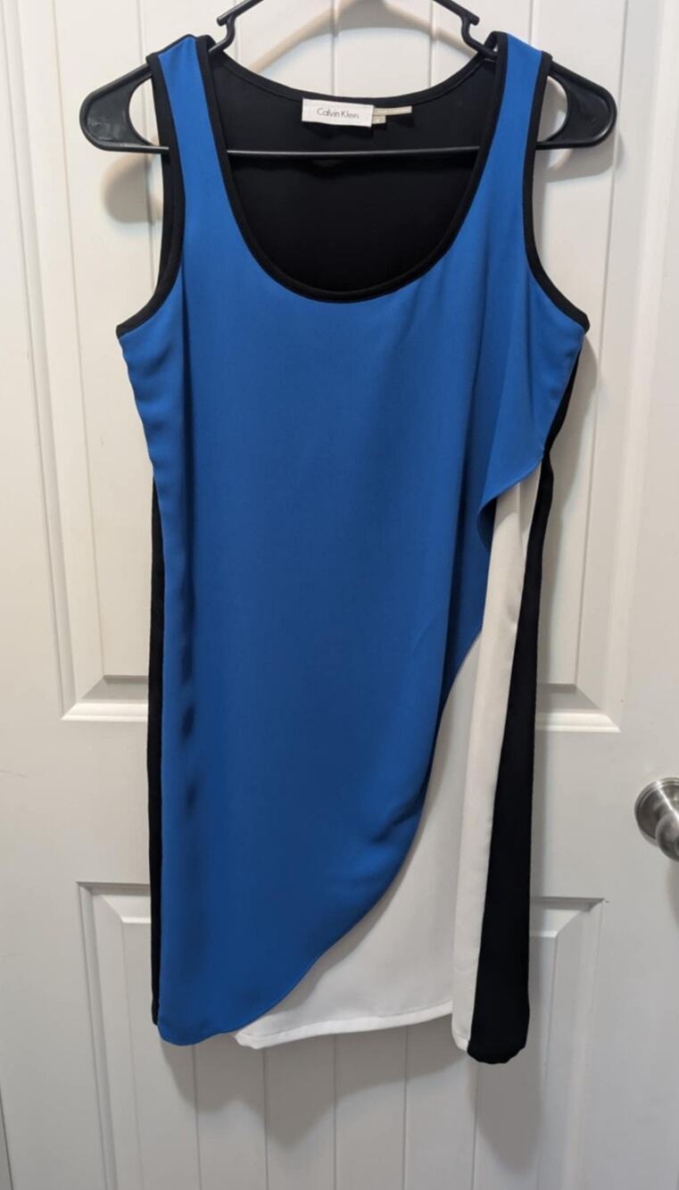 Calvin Klein Sleeveless Dress 4 White Blue Black Color Block Spring Summer Work